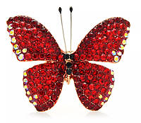 Брошь брошка 2 в 1 кулон бабочка метелик красная камни золотистый металл