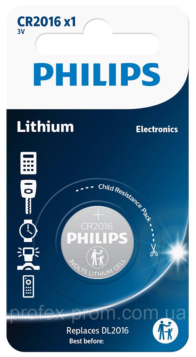 Батарея Philips CR2016 LITHIUM MINICELLS B1 (блістер) (шт.), фото 1