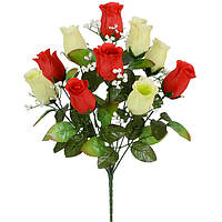 Штучні квіти букет бутони троянд з гіпсофілою, 47см