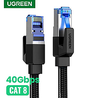 Высокоскоростной патч корд Ugreen NW190 1 метр сетевой кабель 40 Гбит\с Ethernet RJ45 Cat 8 плоский Black