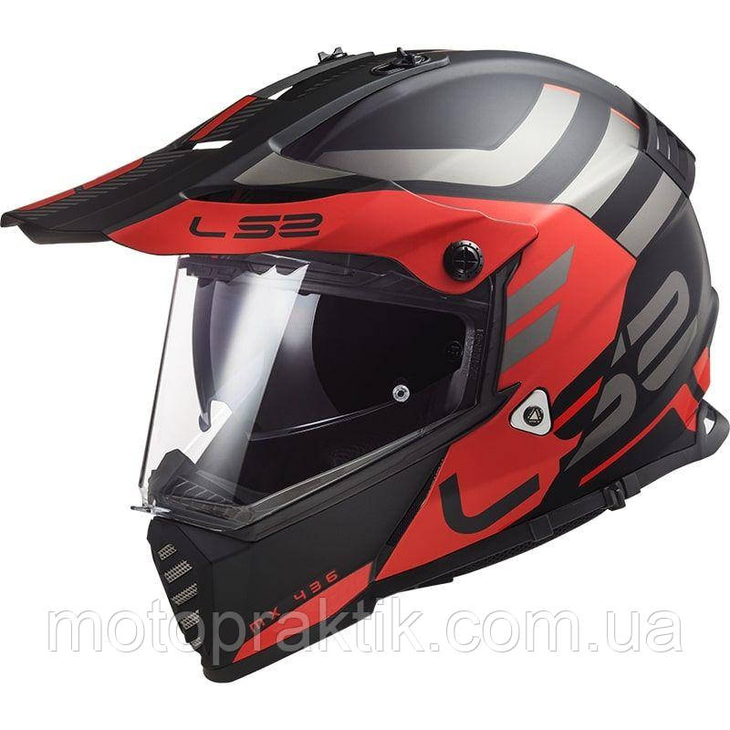 LS2 MX436 PIONEER EVO Adventurer Matt Black Red, XS Мотошолом ендуро (мотард) з окулярами