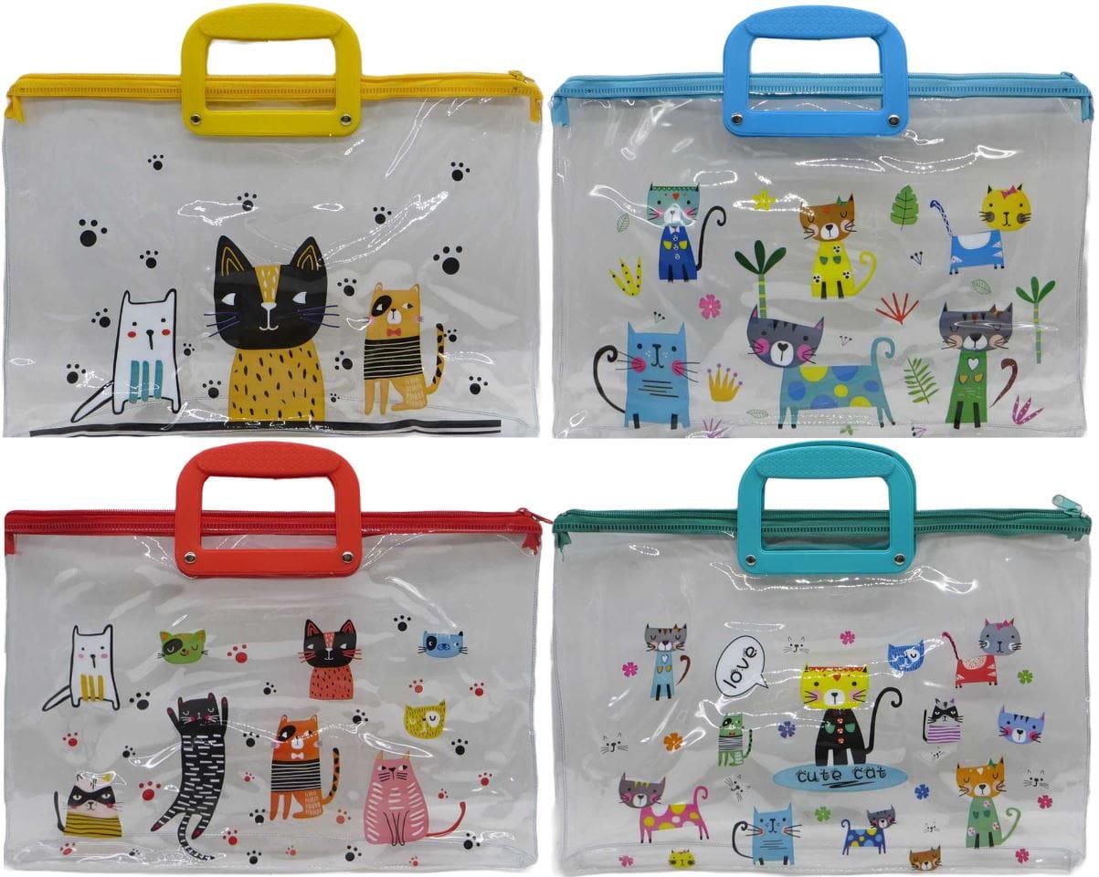 Папка-портфель В4 ЛИДЕР пластик на блискавці №33-КО Коти асорті, фото 1