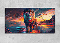 Картина панорамная лев в спальню картины в зал Животные абстракция Иллюстрация на стену в офис 70x35