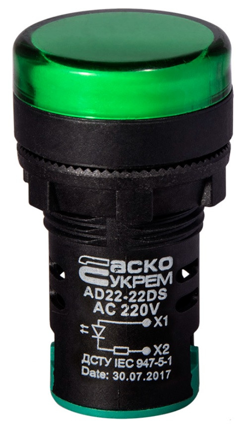 Сигнальна арматура AD22-22DS зелена 220V АC (змінний струм)