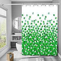 Шторка для ванної та душу з гачками 180x180 см водовідштовхувальна, якісна із зеленим малюнком