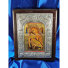 Ексклюзивна ікона Кікська Божа Матір ручний розспис на холсті, срібло та позолота розмір 23,5 Х 30 см