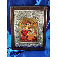 Страстная икона Божьей Матери ручная роспись на холсте, серебро и позолота размер 23,5 Х 30 см