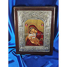 Ексклюзивна ікона Божої Матері Глікофілуса ручний розспис на холсті, срібло та позолота 23,5 Х 30 см