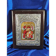 Ексклюзивна ікона Божої Матері Глікофілуса ручний ручний розспис на холсті, срібло та позолота 20 Х 25 см