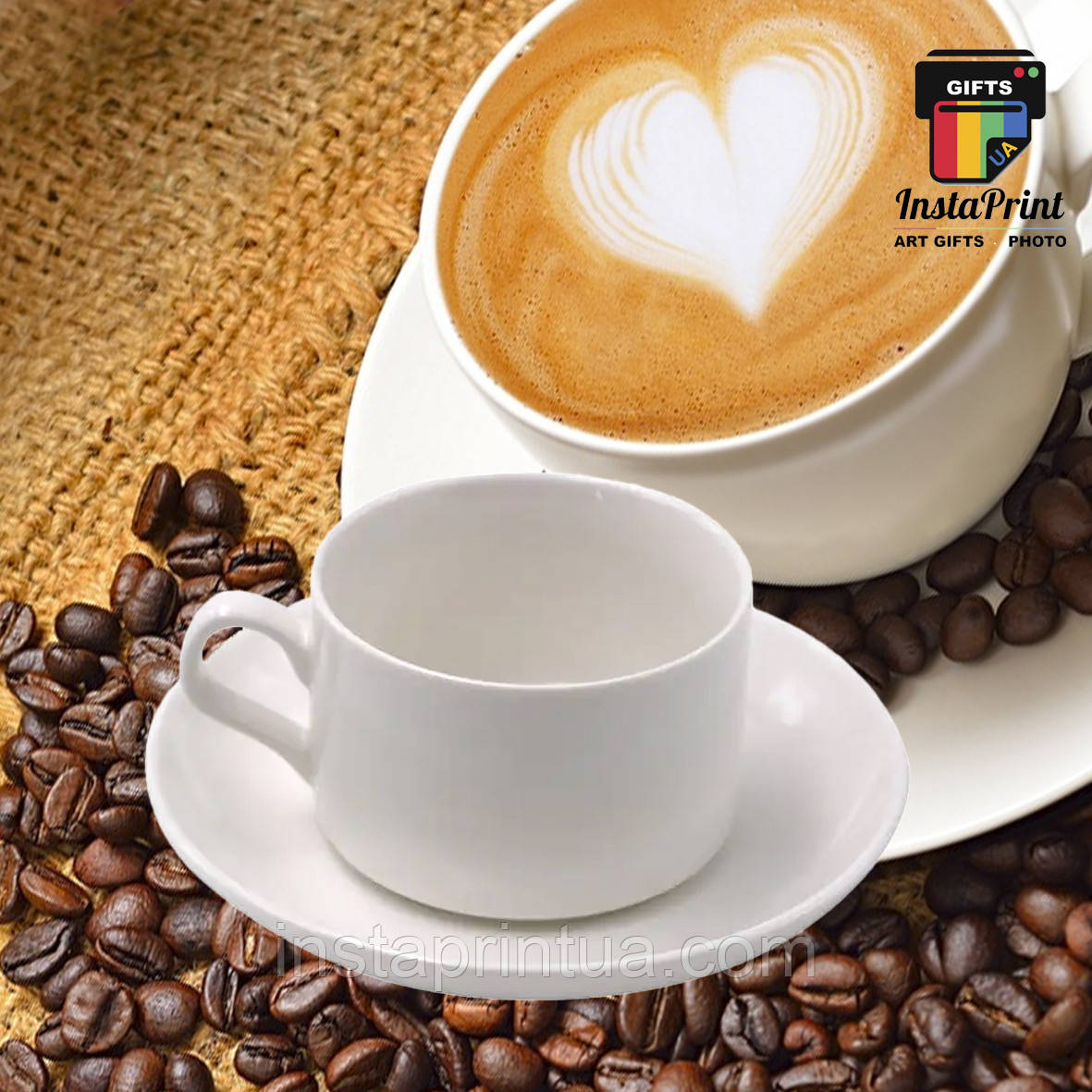 Чашка для кави з блюдцем + друк на чашці, фото 1