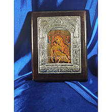 Ексклюзивна ікона Кікська Божа Матір ручний розспис на холсті, срібло та позолота 20 Х 25 см