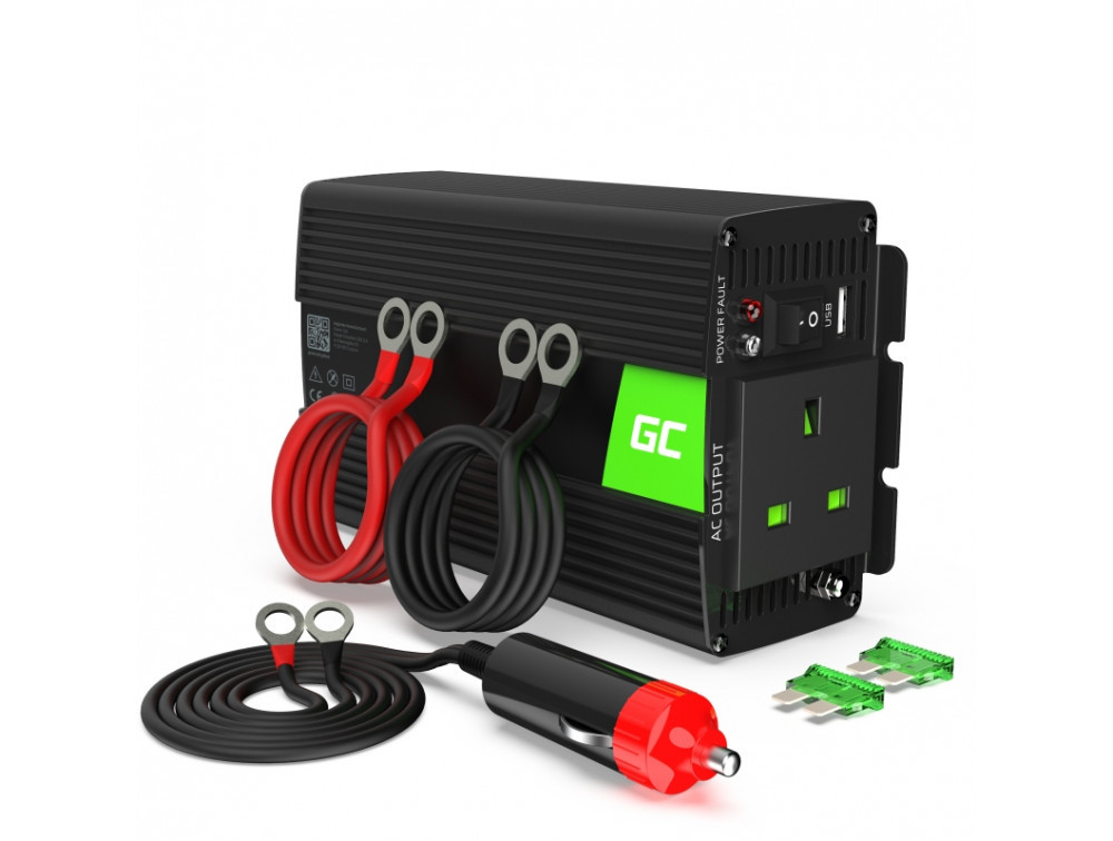 Перетворювач напруги інвертор Green Cell 24V на 230V 500W/1000W UK чиста синусоїда