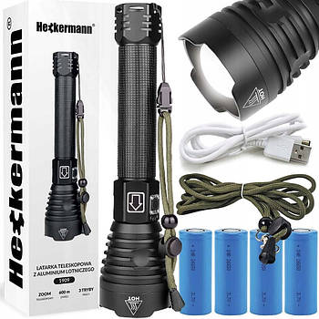 Потужний тактичний ліхтарик Heckermann XHP90 Zoom 5000mAH