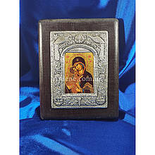 Ексклюзивна Володимирська ікона Божої Матері ручний розспис на холсті, срібло та позолота 16 Х 20 см