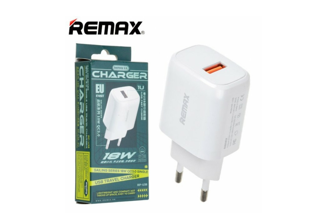 Блок живлення Remax RP-U38 / Швидка зарядка Quick Charge 3.0 18 Ват / Білий, фото 1