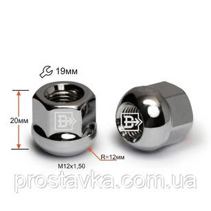 Гайка колісна 400145 B Cr D14R Cr M12X1,50 Хром висота 20 мм Сфера з виступ., відкр., кл.19 мм R=12 мм