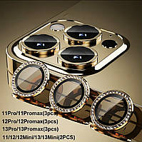 Захисне золоте скло на камеру для iPhone 11pro Max з камінцями