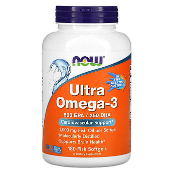 Now Foods, Ультра Омега 3, 500 ЕПК/250 ДГК, Ultra Omega-3, 180 м'яких капсул із риб'ячого желатину