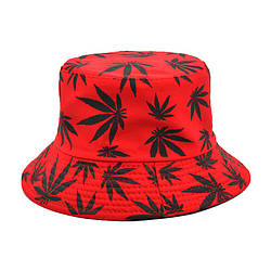 Червона панама з марихуаною чоловіча жіноча панамка унісекс з чорним листям канабісу