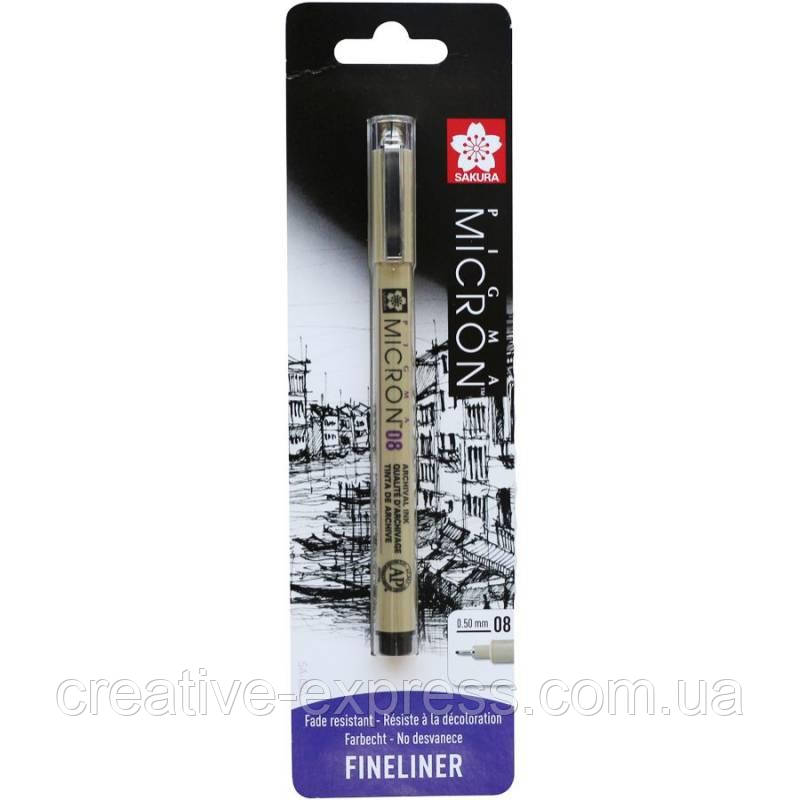 Лінер PIGMA Micron (0.8), 0,5мм, Чорний, у блістері, Sakura