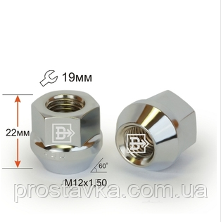 Гайка колісна 400145 Z D14 Z M12X1,50 Цинк висота 22 мм Конус із виступ., відкр., кл.19 мм, фото 1