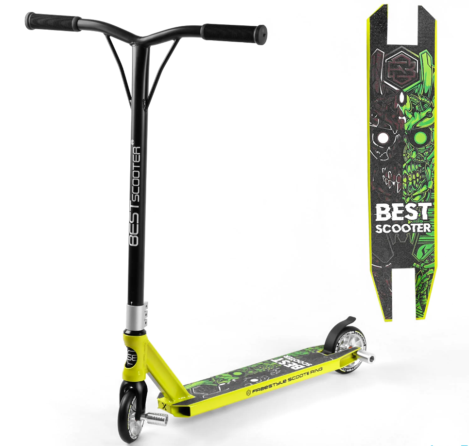 Самокат трюковий Best Scooter салатовий HIC-система пеги алюмінієвий диск і дека колеса PU d 110м
