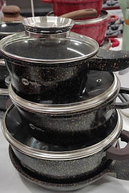 Набір посуду з гранітним покриттям Higher Kitchen HK-307, люкс каструлі для приготування їжі, 11 предметів