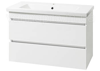 Тумба ЮВВІС для ванної кімнати 100 см біла підвісна МОНАКО з умивальником КОМО