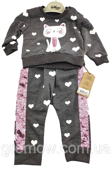 Спортивний костюм 6, 9 місяців Туреччина для новонародженої дівчинки набір сірий (КДНД15), фото 1