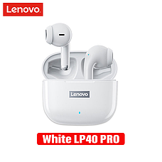 Оригінальні навушники Lenovo LP40 PRO, Bluetooth 5.1, до 20 годин автономності, захист IPX5 (White), фото 3