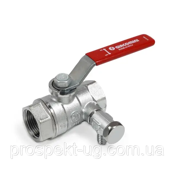 Кран Ду15 (1/2") кульовий зі спуском латунь нікель хром важіль різьбовий В-В Giacomini R250S