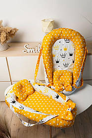 Кокон - гніздечко для новонароджених зі знімним дном, ручками та подушечкою 90 см * 65 см Зірочка BST Гірчичний