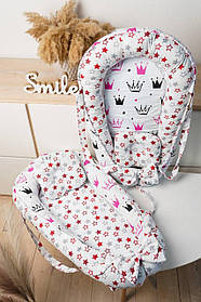 Кокон - гніздечко для новонароджених зі знімним дном, ручками та подушечкою 90 см * 65 см Зірочка BST Білий