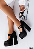 Жіночі чорні атласні туфлі на високих підборах і платформі з квадратним носком, фото 3