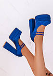 Жіночі сині туфлі на високих підборах і платформі з квадратним носком, фото 3