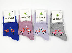 Шкарпетки дитячі бамбукові Montebello з мереживною гумкою з фламінго для дівчаток 5,7,9,11р 12 шт в уп мікс кол