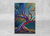 Картина вертикальная дерево цветное Волшебная сказочная абстракция на светлом фоне Печать на холсте 45x30