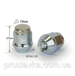 Гайка колісна 401144i Z M12X1,25 Цинк висота 30 мм Конус із виступ., закр., неірж.ковпачок ключ 19 мм, фото 1