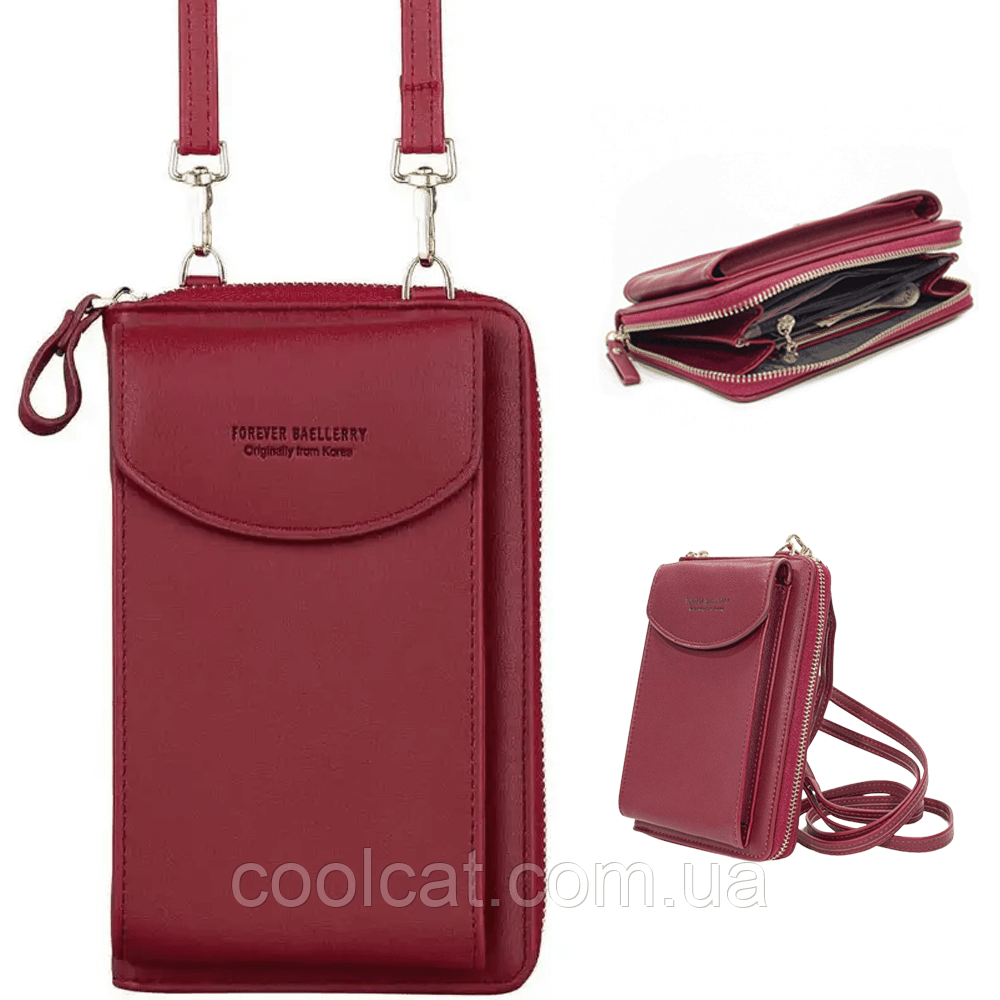 Жіноча сумка-клатч з відділом для телефону (18х12х3 см) BAELLERRY Forever Young, Червоний / Портмоне-гаманець з ремінцем