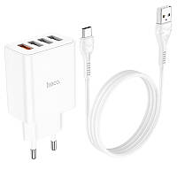 Сетевое зарядное устройство HOCO C102A 28,5W QC3.0 4USB Быстрая зарядка + кабель TYPE-C