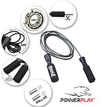 Скакалка швидкісна PowerPlay 4211 X ROPE з обтяжувачами (120г*2) 3м. Чорна, фото 2