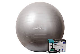 М'яч для фітнесу та гімнастики PowerPlay 4001 75 см сріблястий + насос