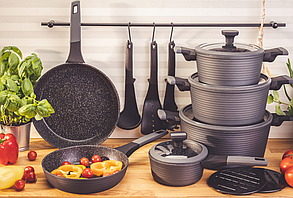 Набір кухонного посуду 15 предметів із мармуровим покриттям Edenberg EB-5642/Набір каструль (казанов)