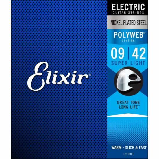 Струни Для Електрогітари Elixir 12000 Polyweb Nickel Plated Steel Super Light 9/42