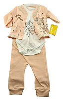 Костюм 3, 6, 9 месяцев Турция костюм для новорожденного набор на девочку персиковый (КДМД86) 9 месяцев