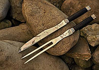 Подарунковий набір аксесуарів - ніж і виделка ручної роботи в шкіряному чохлі "Класичний"