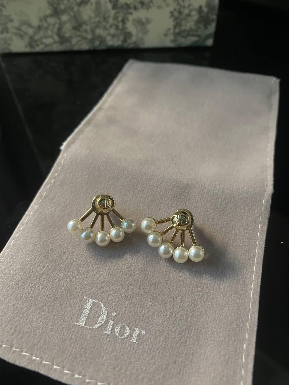Брендові сережки Діор/Dior, позолота/сережки з маленькими перлинами