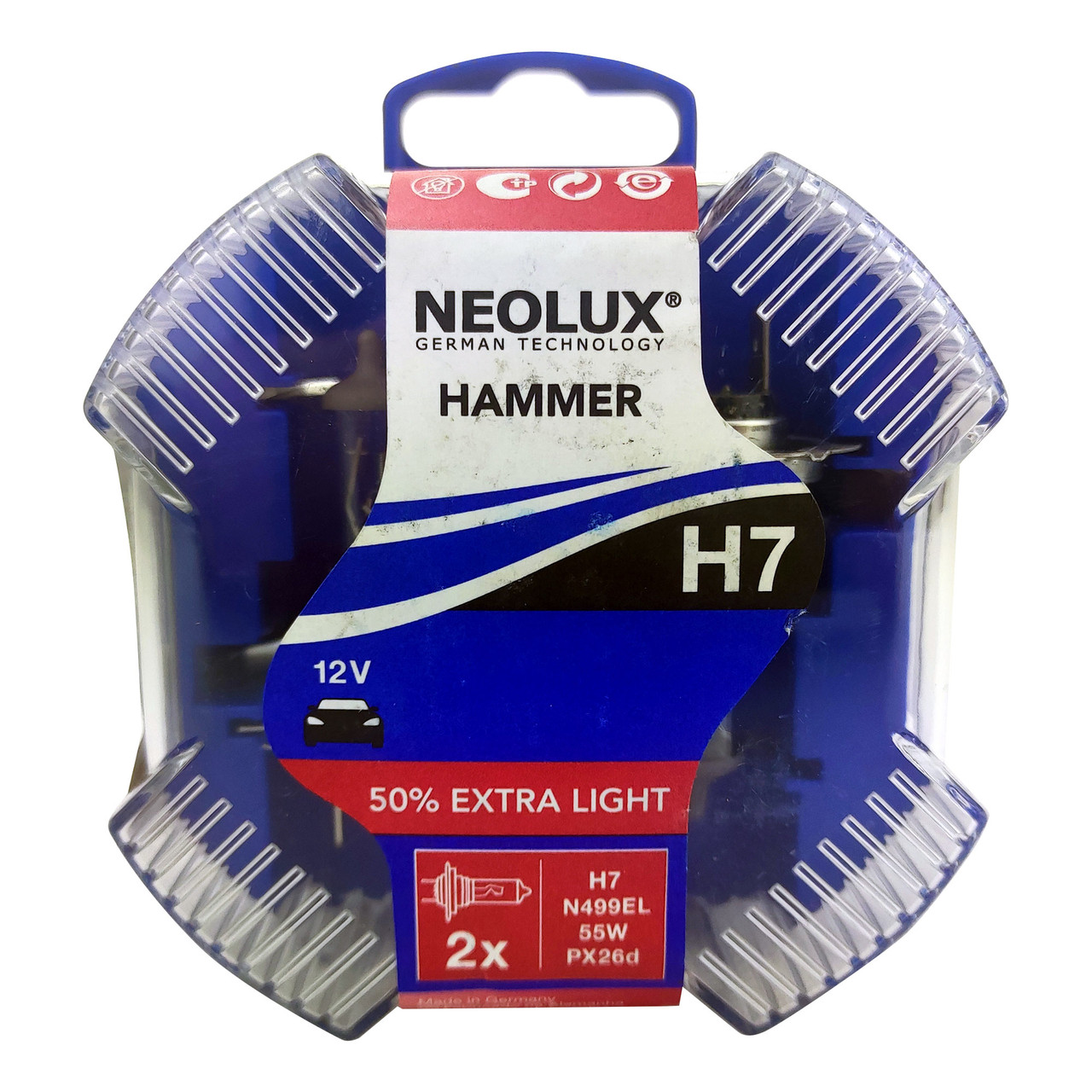 Лампа автомобільна галогенна NEOLUX HAMMER H7 Extra Light +50% N499EL 2 шт (765819)