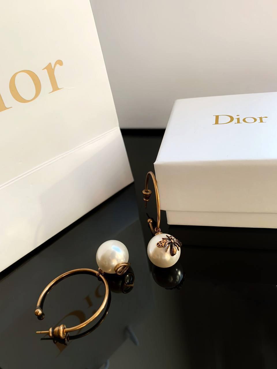 Брендові сережки Діор/Dior кільця/сережки з підвісною перлиною