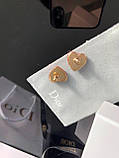 Брендові сережки Діор/Dior, позолота/сережки червоні сердечка з цирконієм, фото 3